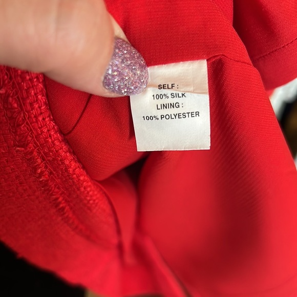 Kay Unger red silk dress with ruffle accent size 10 - Picture 13 of 15